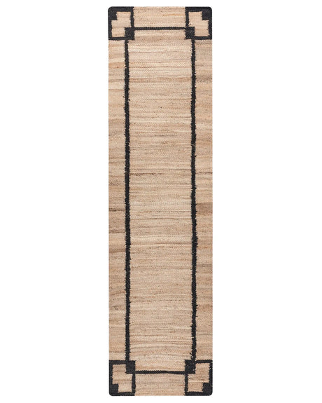 Runner Rug Beige and Black Jute 80 x 300 cm with Pattern Rectangular Woven Rustic Style Living Room Bedroom Beliani