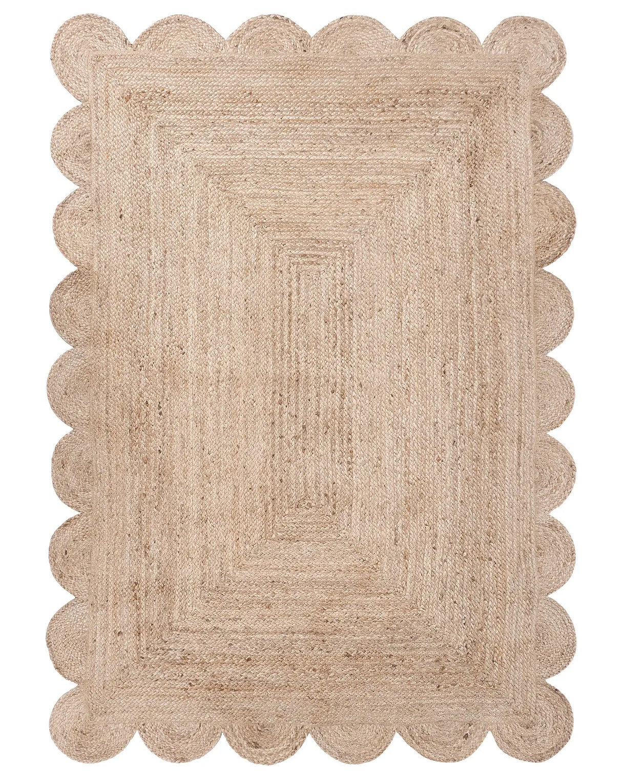 Area Rug Beige Jute 160 x 230 cm Rectangular Braided Scalloped Border Rustic Boho Living Room Bedroom Beliani
