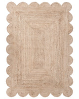 Area Rug Beige Jute 160 x 230 cm Rectangular Braided Scalloped Border Rustic Boho Living Room Bedroom Beliani
