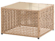 Coffee Table Beige Glass Top PE Rattan Outdoor 66 x 66 cm Modern Design Garden Patio Terrace Beliani