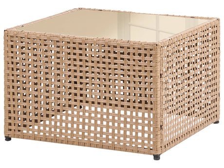 Coffee Table Beige Glass Top PE Rattan Outdoor 66 x 66 cm Modern Design Garden Patio Terrace Beliani