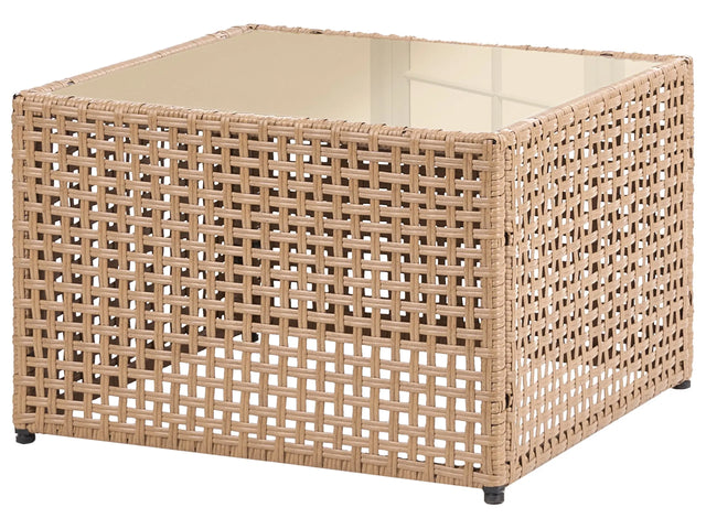 Coffee Table Beige Glass Top PE Rattan Outdoor 66 x 66 cm Modern Design Garden Patio Terrace Beliani