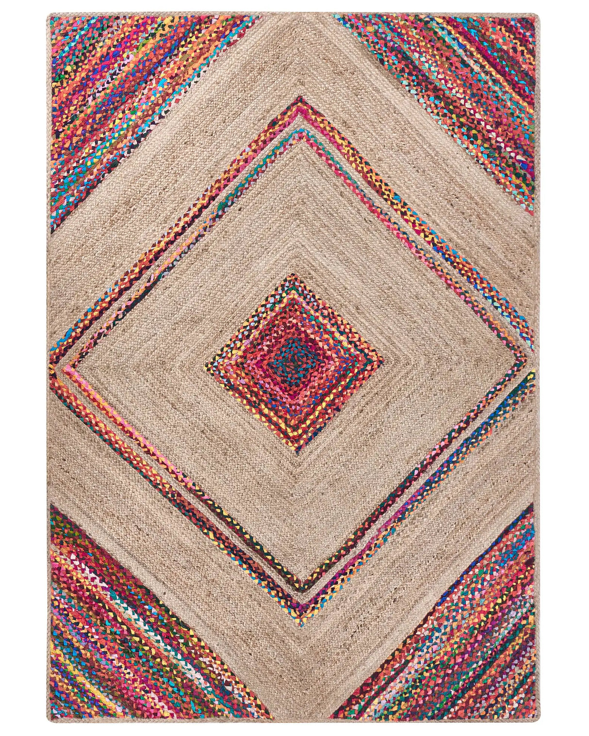 Area Rug Multicolour Jute 160 x 230 cm Rectangular with Pattern Living Room Bedroom Beliani