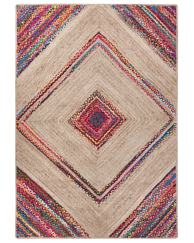 Area Rug Multicolour Jute 160 x 230 cm Rectangular with Pattern Living Room Bedroom Beliani