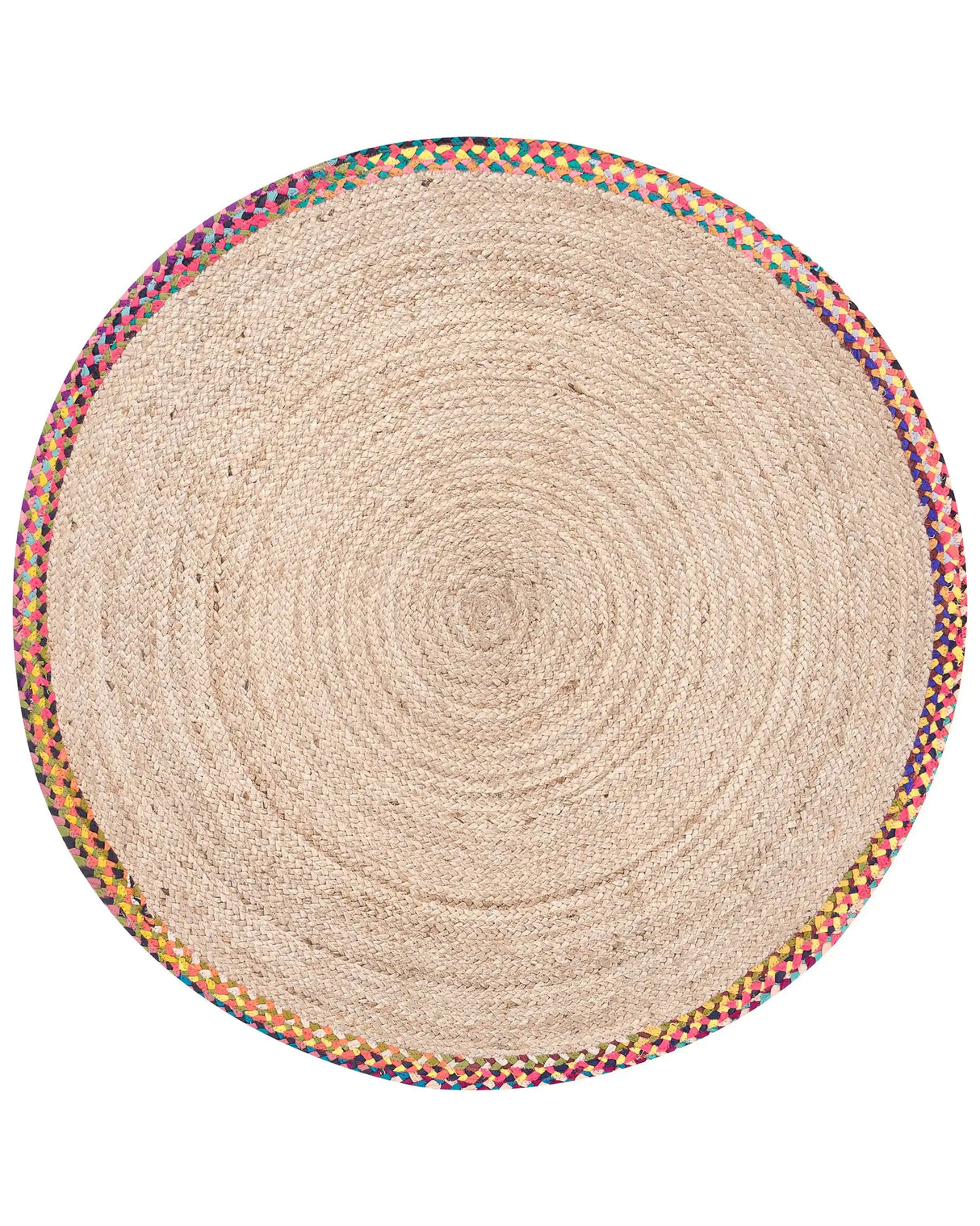 Area Rug Multicolour Jute  120 cm Round Colourful Border Braided Living Room Bedroom Beliani