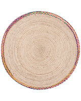 Area Rug Multicolour Jute  120 cm Round Colourful Border Braided Living Room Bedroom Beliani