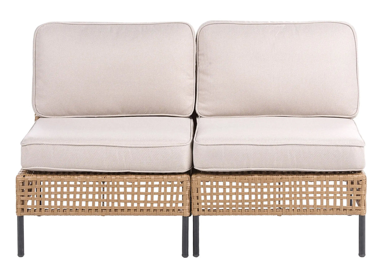 Outdoor Sofa Light Beige PE Rattan 2 Seater Metal Frame with Seat Backrest Cushions Water-repellent Olefin Modern Style Garden Patio Terrace Beliani