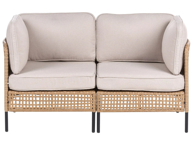 Outdoor Sofa Light Beige PE Rattan 2 Seater Metal Frame with Seat Backrest Cushions Water-repellent Olefin Modern Style Garden Patio Terrace Beliani