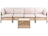 Outdoor Sofa with Coffee Table Light Beige PE Rattan 4 Seater Metal Frame with Seat Backrest Cushions Glass Tabletop Modern Style Garden Patio Terrace Beliani