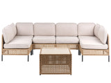 Modular Garden U-Shaped Sofa Light Beige PE Rattan 6 Seater with Glass Coffee Table Metal Frame with Cushions Modern Style Garden Patio Terrace Beliani