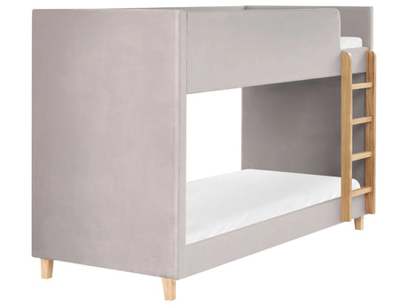 Single Size Bunk Bed Light Grey Velvet Upholstered Poplar Wood Ladder 3ft High Sleeper Children Kids Bedroom Beliani