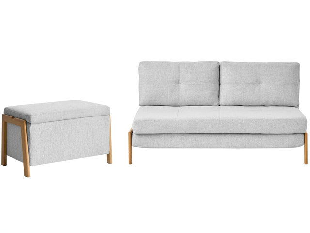 Sofa and Bench Set Light Grey Fabric Upholster Iron Legs Sleeping Function Additional Storage Modern Style Beliani