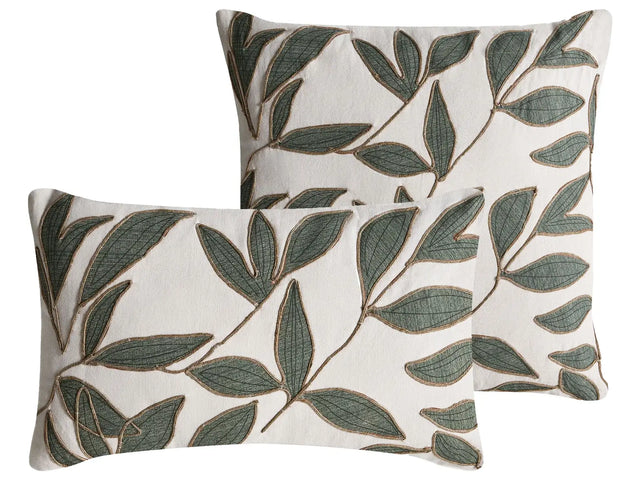 Set of 2 Scatter Cushions White and Green Cotton Fabric 45/30 x 45/50 cm Throw Pillow Beliani