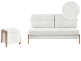 Sofa and Pouffe Set White Boucle Upholster Iron Legs Sleeping Function Additional Storage Modern Style Beliani