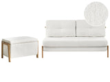 Sofa and Bench Set White Boucle Upholster Iron Legs Sleeping Function Additional Storage Modern Style Beliani