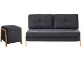 Sofa and Pouffe Set Black Fabric Upholster Iron Legs Sleeping Function Additional Storage Modern Style Beliani