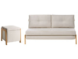 Sofa and Pouffe Set Beige Fabric Upholster Iron Legs Sleeping Function Additional Storage Modern Style Beliani