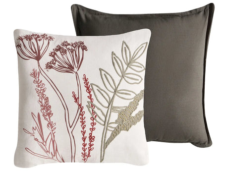 Set of 2 Scatter Cushions White and Green Cotton Fabric Floral Pattern 45 x 45 cm Throw Pillow Beliani