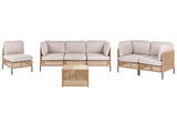 Modular Garden Lounge Set Light Beige PE Rattan 6 Seater with Glass Coffee Table Metal Frame with Cushions Modern Style Garden Patio Terrace Beliani