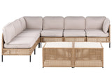 Garden Corner Sofa Light Beige PE Rattan Modular 6 Seater with Glass Coffee Table Metal Frame with Cushions Modern Style Garden Patio Terrace Beliani