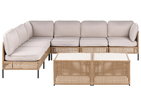Garden Corner Sofa Light Beige PE Rattan Modular 6 Seater with Glass Coffee Table Metal Frame with Cushions Modern Style Garden Patio Terrace Beliani