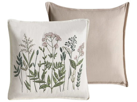 Set of 2 Scatter Cushions White and Beige Cotton Fabric Floral Pattern 45 x 45 cm Throw Pillow Beliani