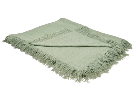 Bedspread Green Cotton Fabric 220 x 240 cm with Tassels Decorative Throw Blanket Bedding Classic Design Bedroom Beliani