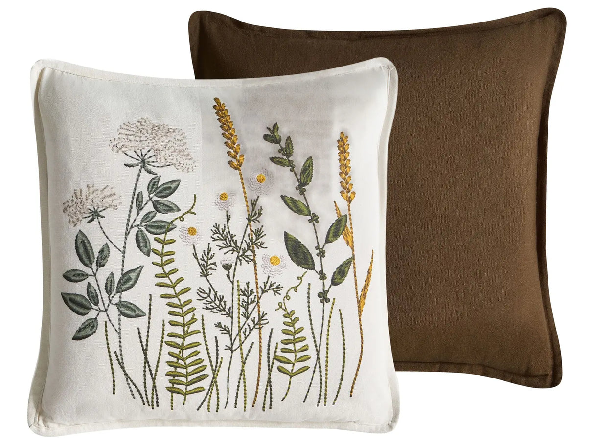 Set of 2 Scatter Cushions White and Brown Cotton Fabric Floral Pattern 45 x 45 cm Throw Pillow Beliani
