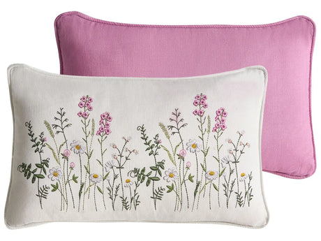Set of 2 Scatter Cushions White and Pink Cotton Fabric Floral Pattern 30 x 50 cm Throw Pillow Beliani