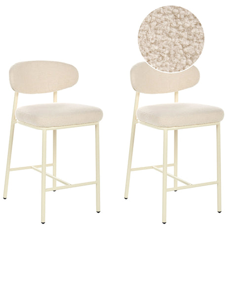 Set of 2 Bar Chairs Light Beige Boucle Armless Iron Legs Protective Caps Retro Design Dining Room Seating Beliani