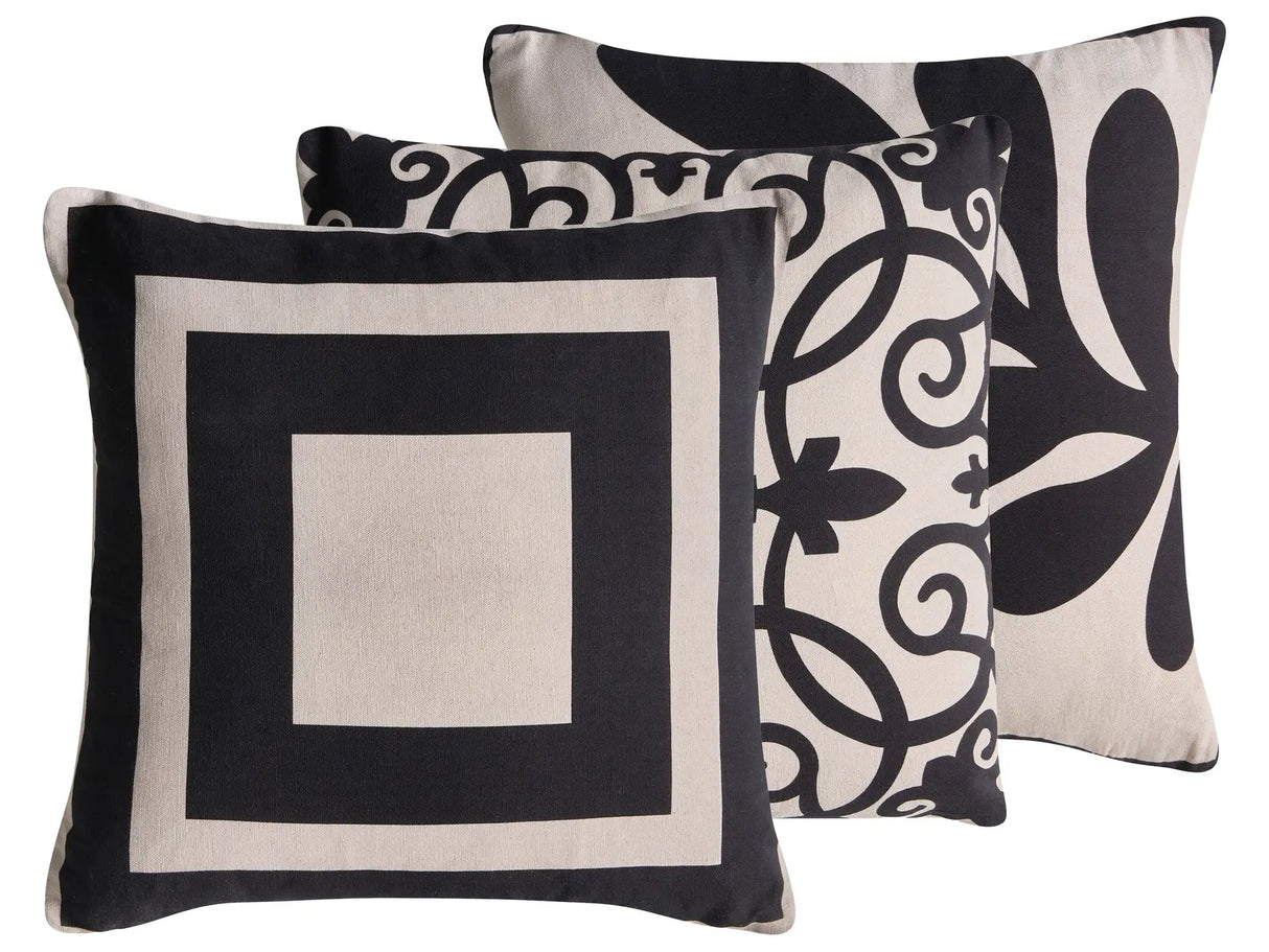 Set of 3 Scatter Cushions Beige and Black Cotton Fabric Abstract Pattern 45/30 x 45/50 cm Throw Pillow Beliani