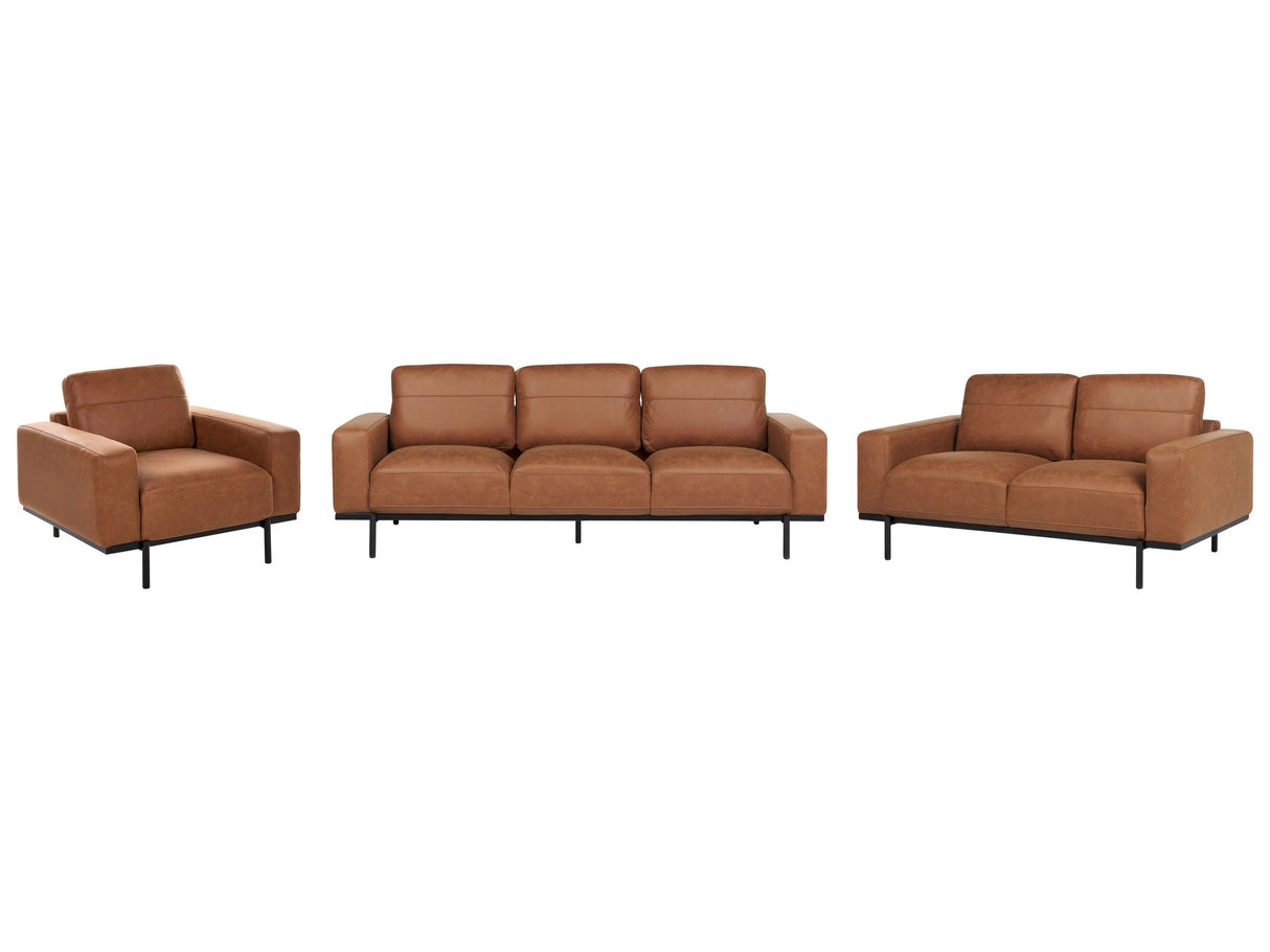 Living Room Set Sofas and Armchair Brown Faux Leather Metal Legs 6 Seater Classic Living Room Modern Beliani