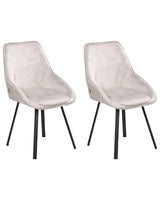 Set of 2 Dining Chairs Light Beige Velvet Black Iron Legs 180 Swivel Modern Upholstered Chairs Beliani