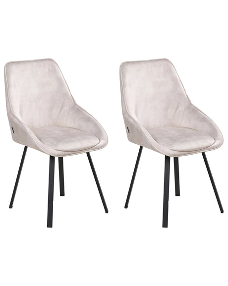 Set of 2 Dining Chairs Light Beige Velvet Black Iron Legs 180 Swivel Modern Upholstered Chairs Beliani