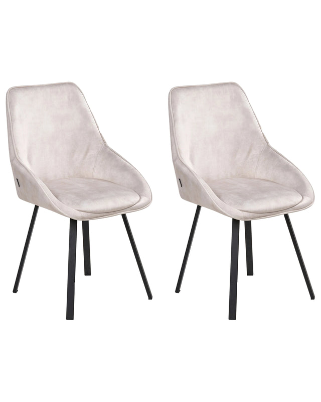 Set of 2 Dining Chairs Light Beige Velvet Black Iron Legs 180 Swivel Modern Upholstered Chairs Beliani