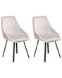 Set of 2 Dining Chairs Light Beige Velvet Black Iron Legs 180 Swivel Modern Upholstered Chairs Beliani