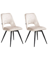Set of 2 Dining Chairs Light Beige Velvet Black Iron Legs 180 Swivel Modern Upholstered Chairs Beliani