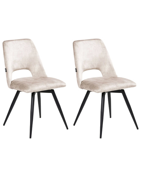 Set of 2 Dining Chairs Light Beige Velvet Black Iron Legs 180 Swivel Modern Upholstered Chairs Beliani