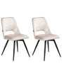 Set of 2 Dining Chairs Light Beige Velvet Black Iron Legs 180 Swivel Modern Upholstered Chairs Beliani