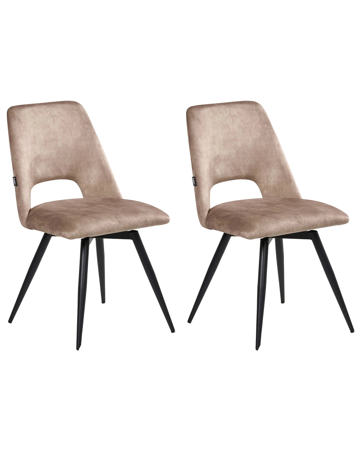 Set of 2 Dining Chairs Beige Velvet Black Iron Legs 180 Swivel Modern Upholstered Chairs Beliani