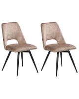 Set of 2 Dining Chairs Beige Velvet Black Iron Legs 180 Swivel Modern Upholstered Chairs Beliani