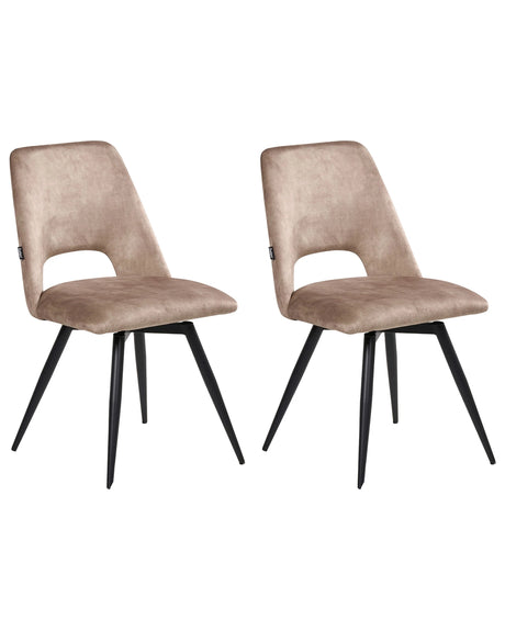 Set of 2 Dining Chairs Beige Velvet Black Iron Legs 180 Swivel Modern Upholstered Chairs Beliani