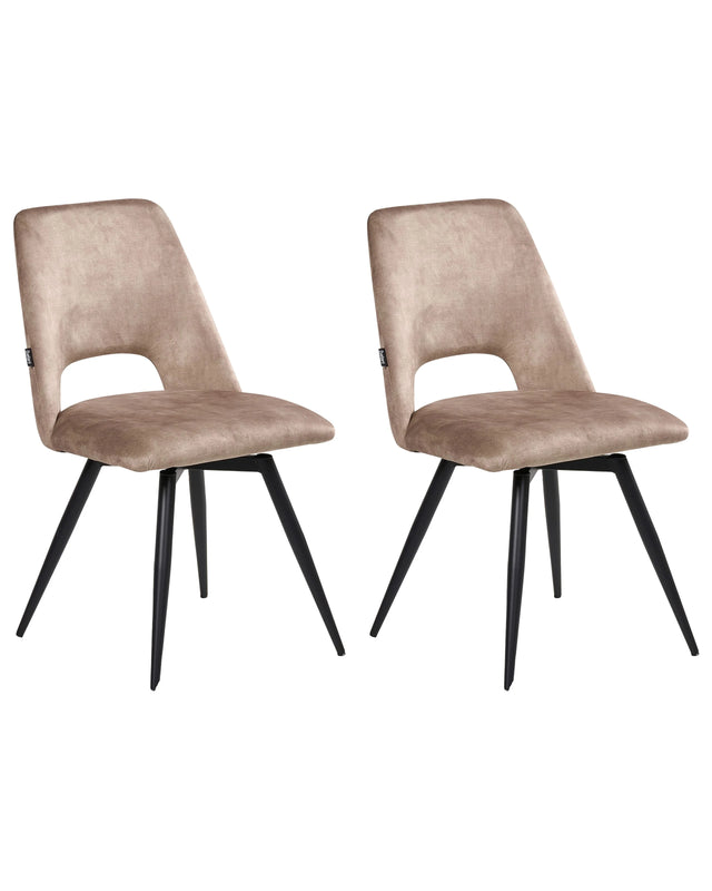 Set of 2 Dining Chairs Beige Velvet Black Iron Legs 180 Swivel Modern Upholstered Chairs Beliani