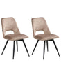 Set of 2 Dining Chairs Beige Velvet Black Iron Legs 180 Swivel Modern Upholstered Chairs Beliani
