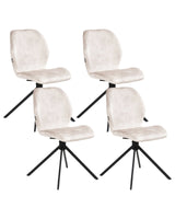Set of 4 Dining Chairs Light Beige Velvet Black Iron Legs 180 Swivel Modern Upholstered Chairs Beliani