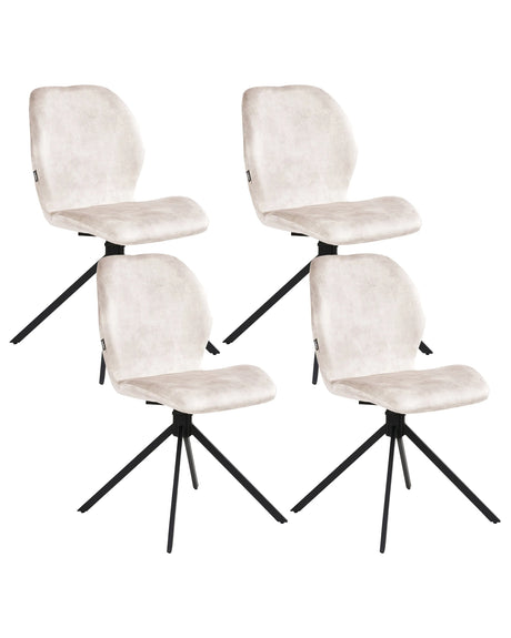 Set of 4 Dining Chairs Light Beige Velvet Black Iron Legs 180 Swivel Modern Upholstered Chairs Beliani