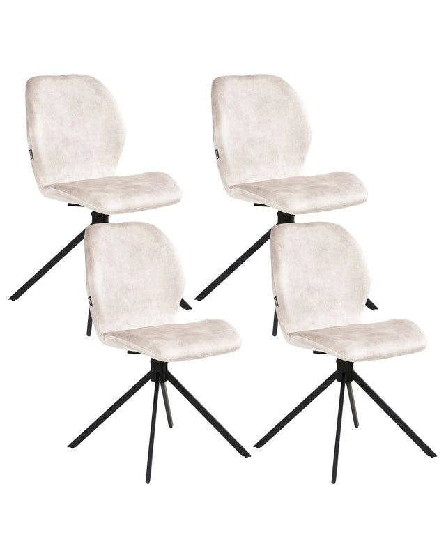 Set of 4 Dining Chairs Light Beige Velvet Black Iron Legs 180 Swivel Modern Upholstered Chairs Beliani