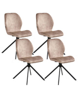 Set of 4 Dining Chairs Beige Velvet Black Iron Legs 180 Swivel Modern Upholstered Chairs Beliani