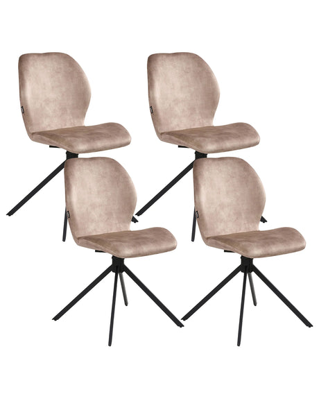 Set of 4 Dining Chairs Beige Velvet Black Iron Legs 180 Swivel Modern Upholstered Chairs Beliani