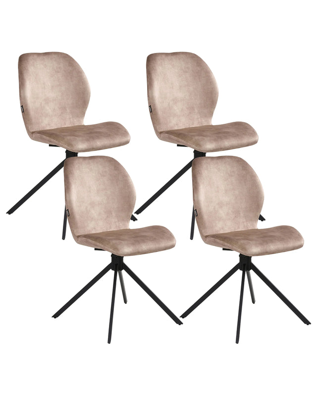 Set of 4 Dining Chairs Beige Velvet Black Iron Legs 180 Swivel Modern Upholstered Chairs Beliani